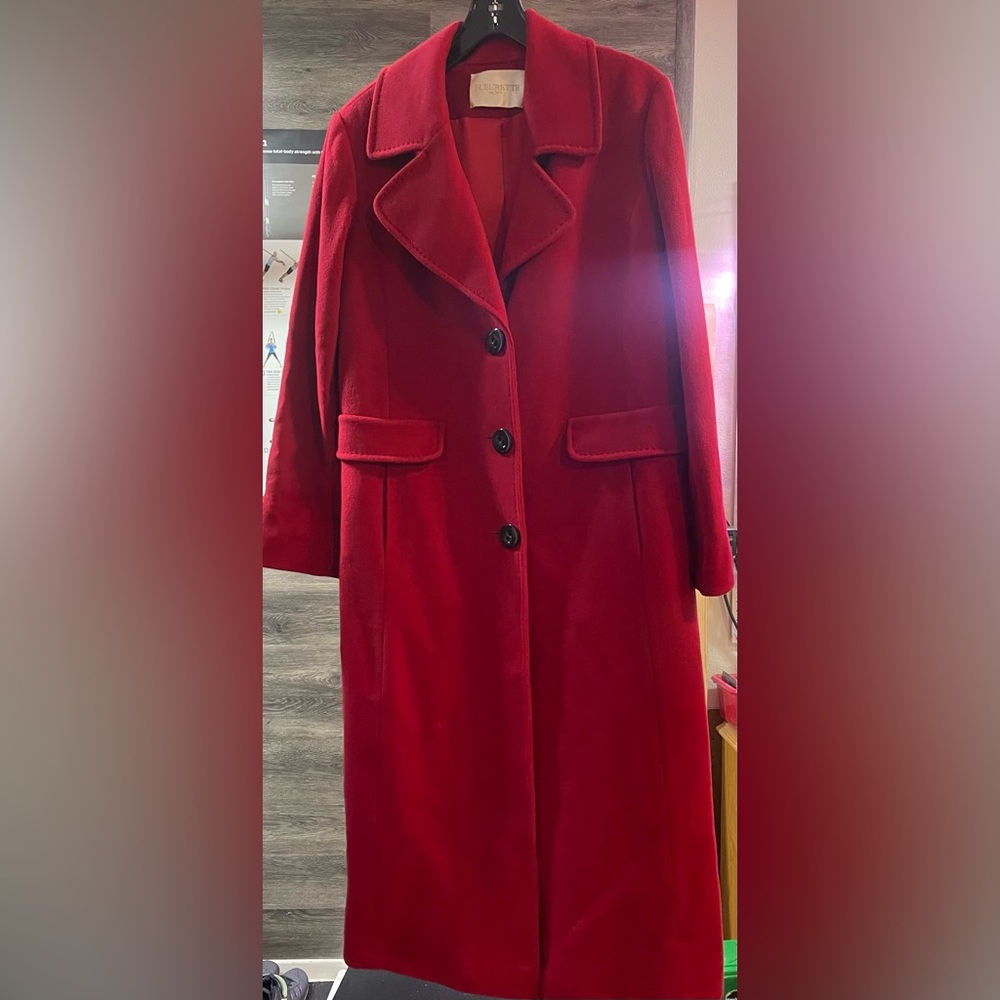 Gently used red FLEURETTE, pea coat size 12 women’s